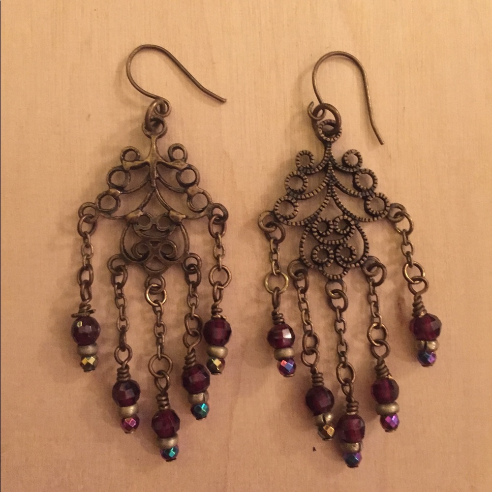 Handcrafted Garnet & Pyrite Chandelier Earrings By Katherine Morris Designs